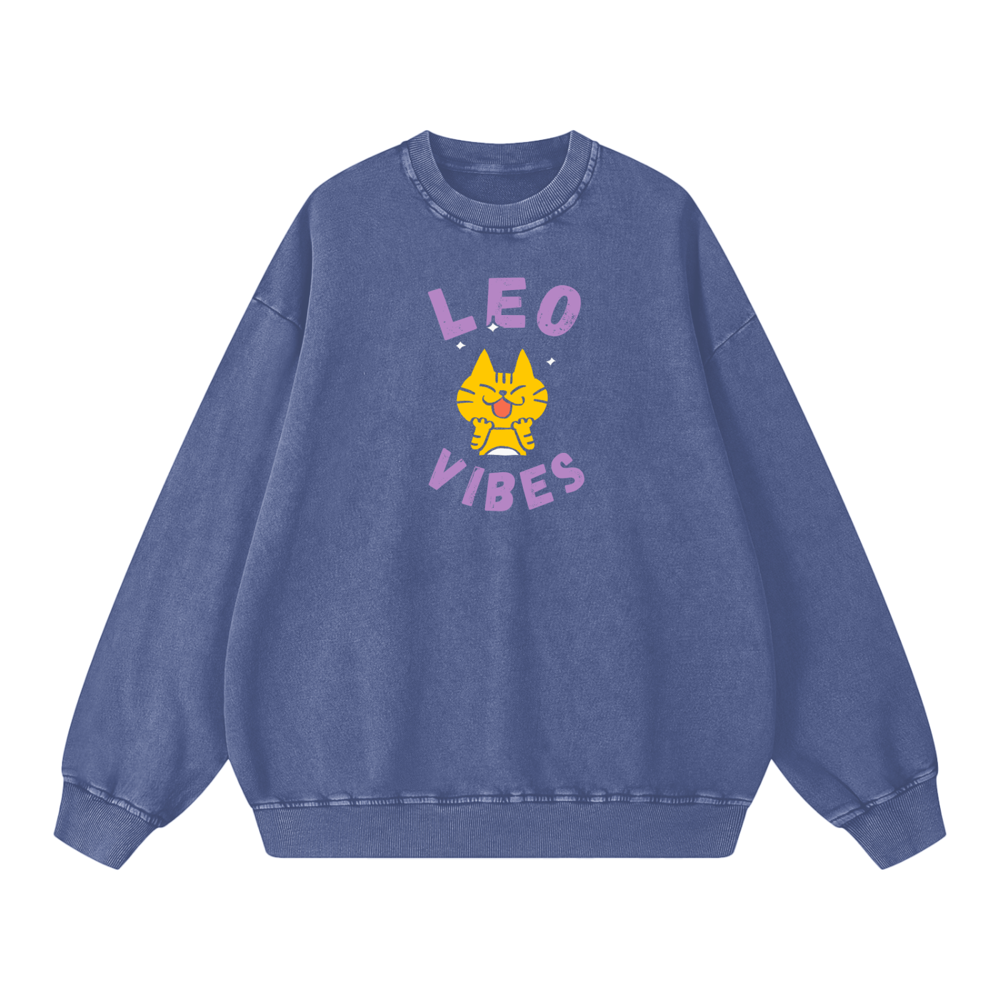 Zodiac Leo Cat Unisex Acid Wash Oversize Sweatshirt