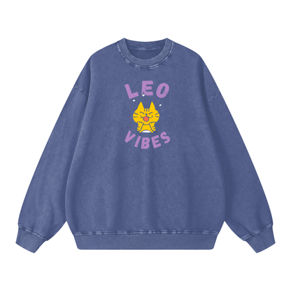 Zodiac Leo Cat Unisex Acid Wash Oversize Sweatshirt