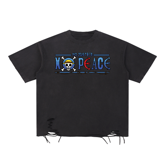 Anime No Peace Unisex Snow Washed Raw-Hem T-Shirt