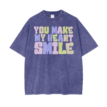 Heart Smile Unisex Oversize Snow Washed T-Shirt