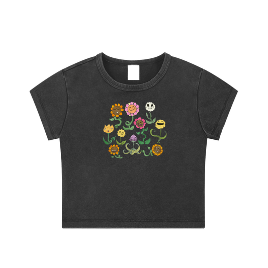 Flower Gossip Snow Washed Crop Top