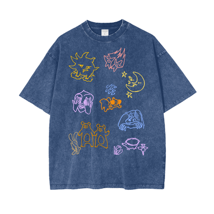 Life Doodles Unisex Oversize Snow Washed T-Shirt