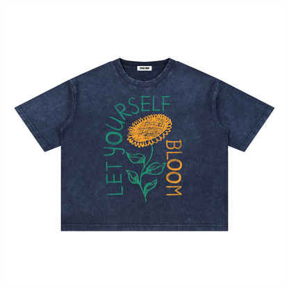 Sunflower Bloom Mineral Wash Unisex Boxy Cotton T-Shirt