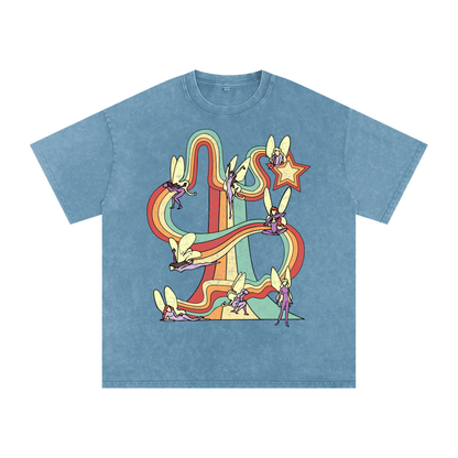 Fairy Rainbows Unisex Acid Wash Oversize T-Shirt
