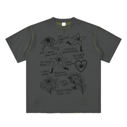 Doodle Thoughts Unisex Reversible Frayed T-shirt