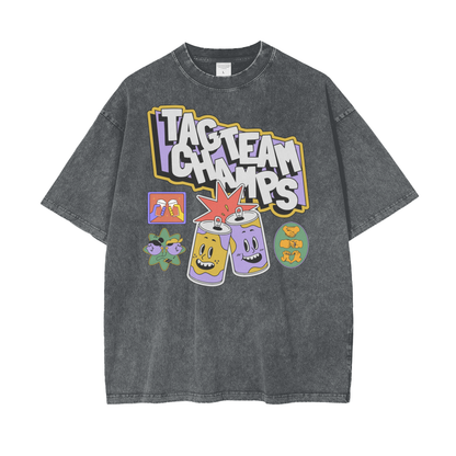TagTeam Champs Unisex Oversize Snow Washed T-Shirt