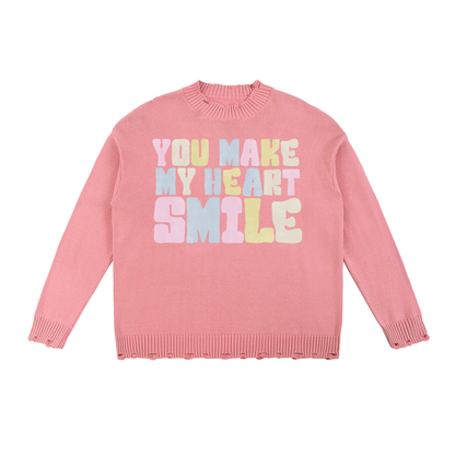 Heart Smile Vintage Washed Hand-Frayed Sweater
