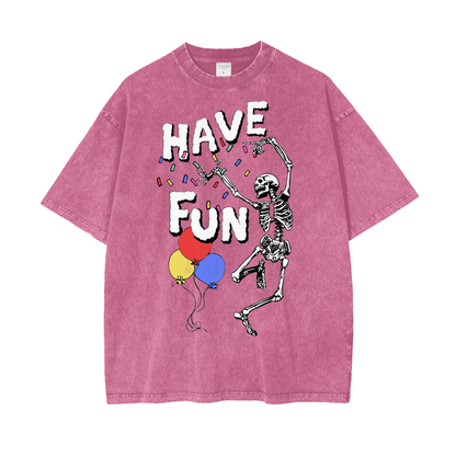 Fun Skeleton Unisex Oversize Snow Washed T-Shirt