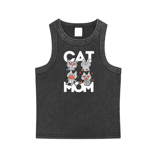 Cat Mom Snow Washed Tank Top