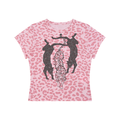 Pink Panthers Women’s Leopard Print Crop T-Shirt