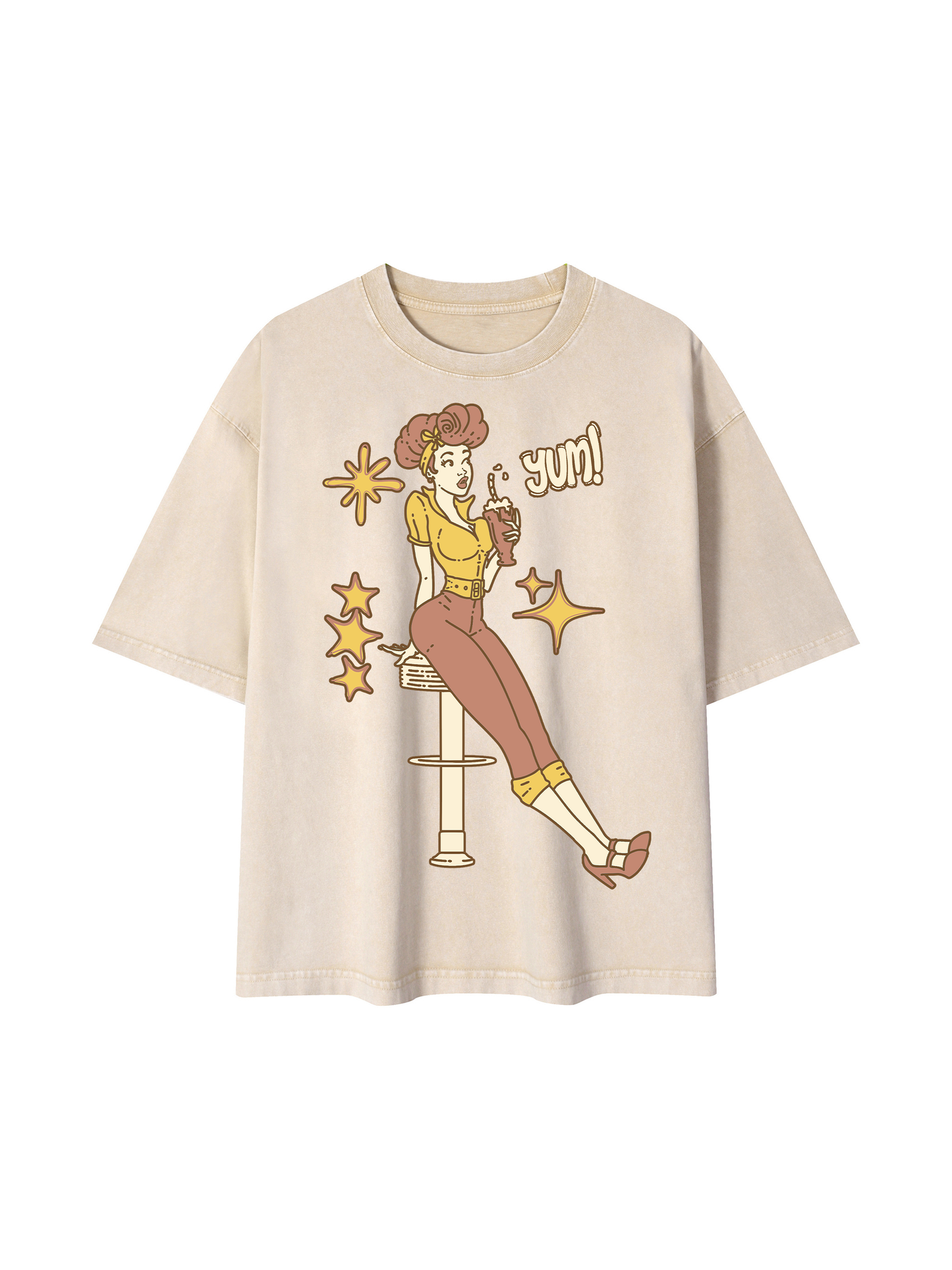 Diner Girl Mineral Wash Boxy Cotton T-Shirt