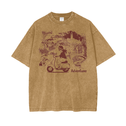 Anime Travel Adventure Unisex Oversize Snow Washed T-Shirt