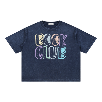 Book Club Mineral Wash Unisex Oversized Boxy Cotton T-Shirt