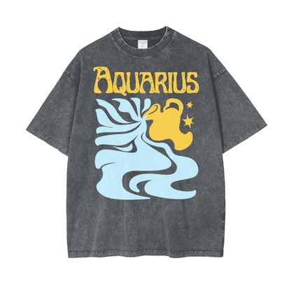 Zodiac Aquarius Psychedelic Snow Washed T-Shirt