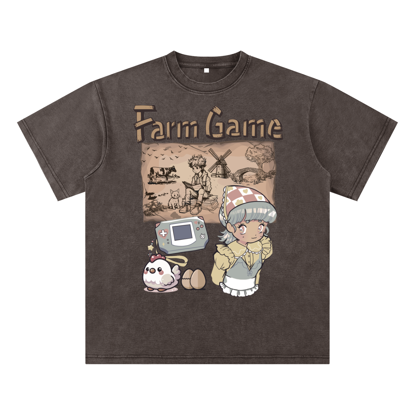 Anime Farm Game  Slub Snow Washed T-Shirt