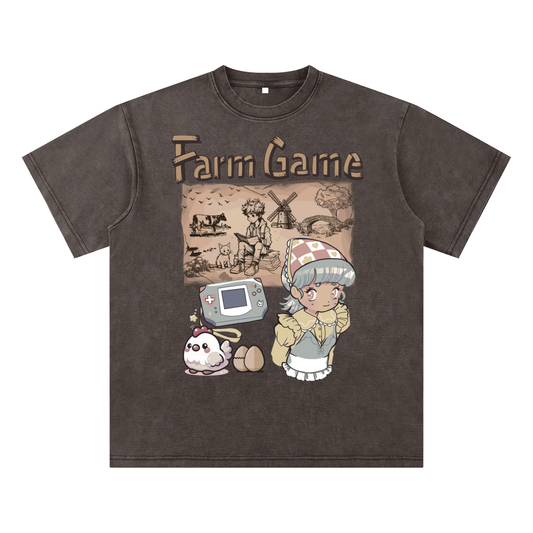 Anime Farm Game  Slub Snow Washed T-Shirt
