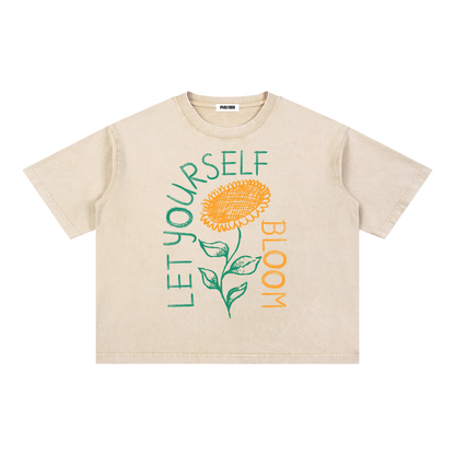 Sunflower Bloom Mineral Wash Unisex Boxy Cotton T-Shirt