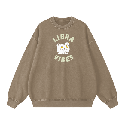 Zodiac Libra Bear Unisex Acid Wash Oversize Sweatshirt