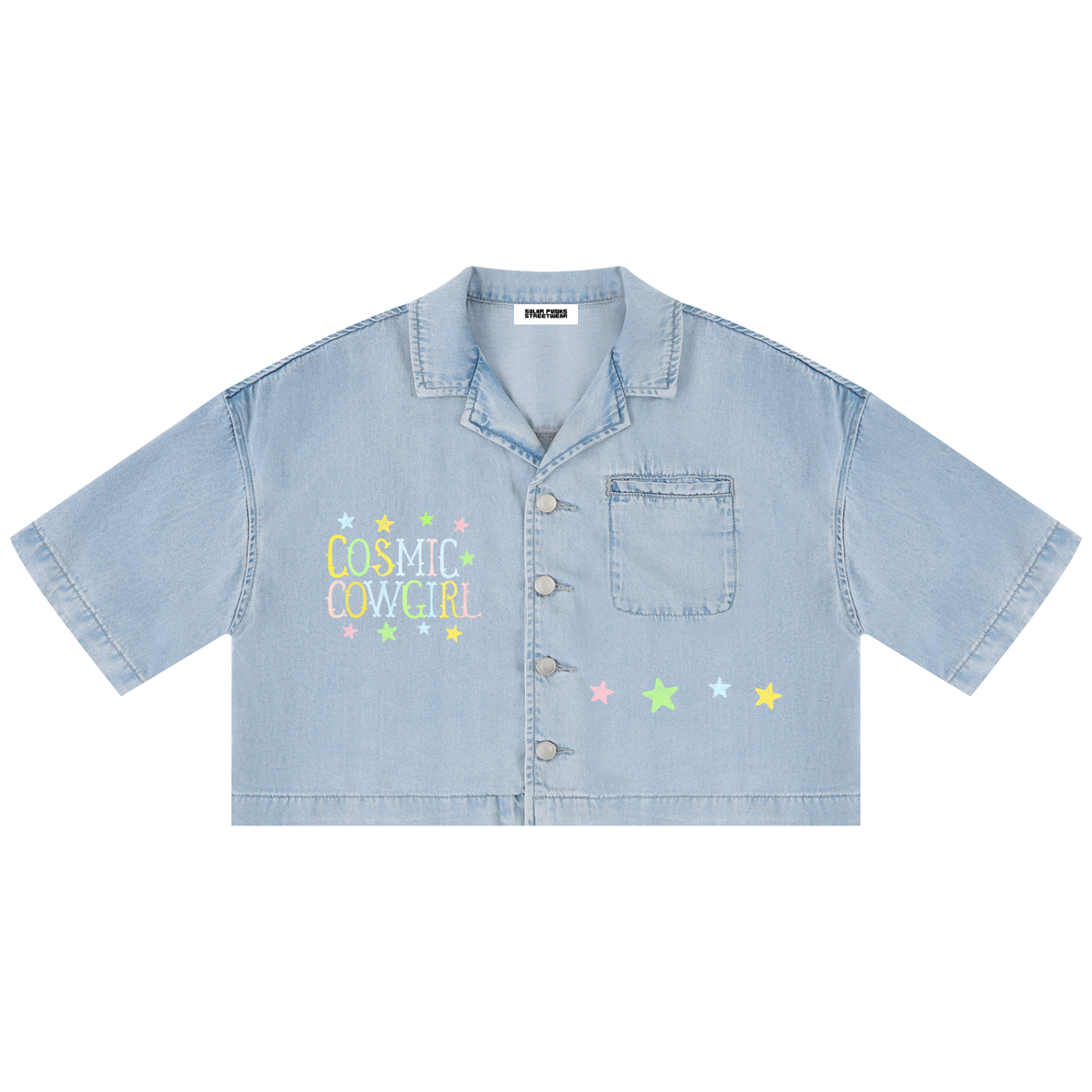 Cosmic Cowgirl Vintage Wash Boxy Crop Button Down T-Shirt