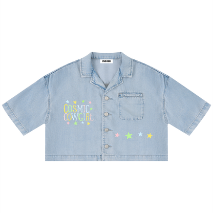 Cosmic Cowgirl Vintage Wash Boxy Crop Button Down T-Shirt