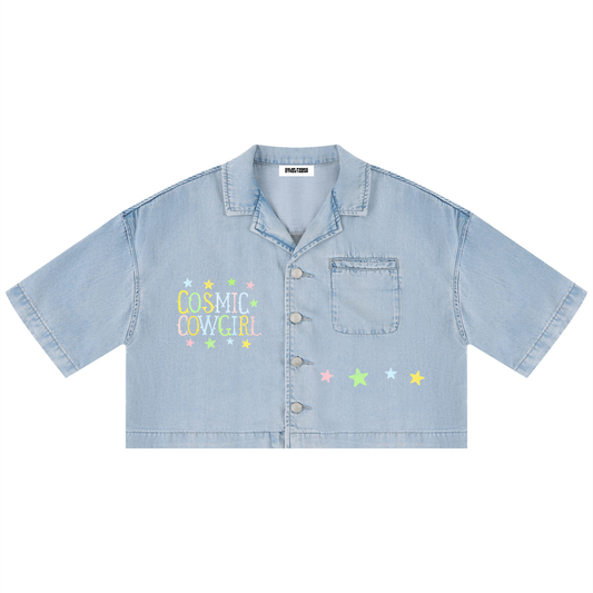 Cosmic Cowgirl Vintage Wash Boxy Crop Button Down T-Shirt