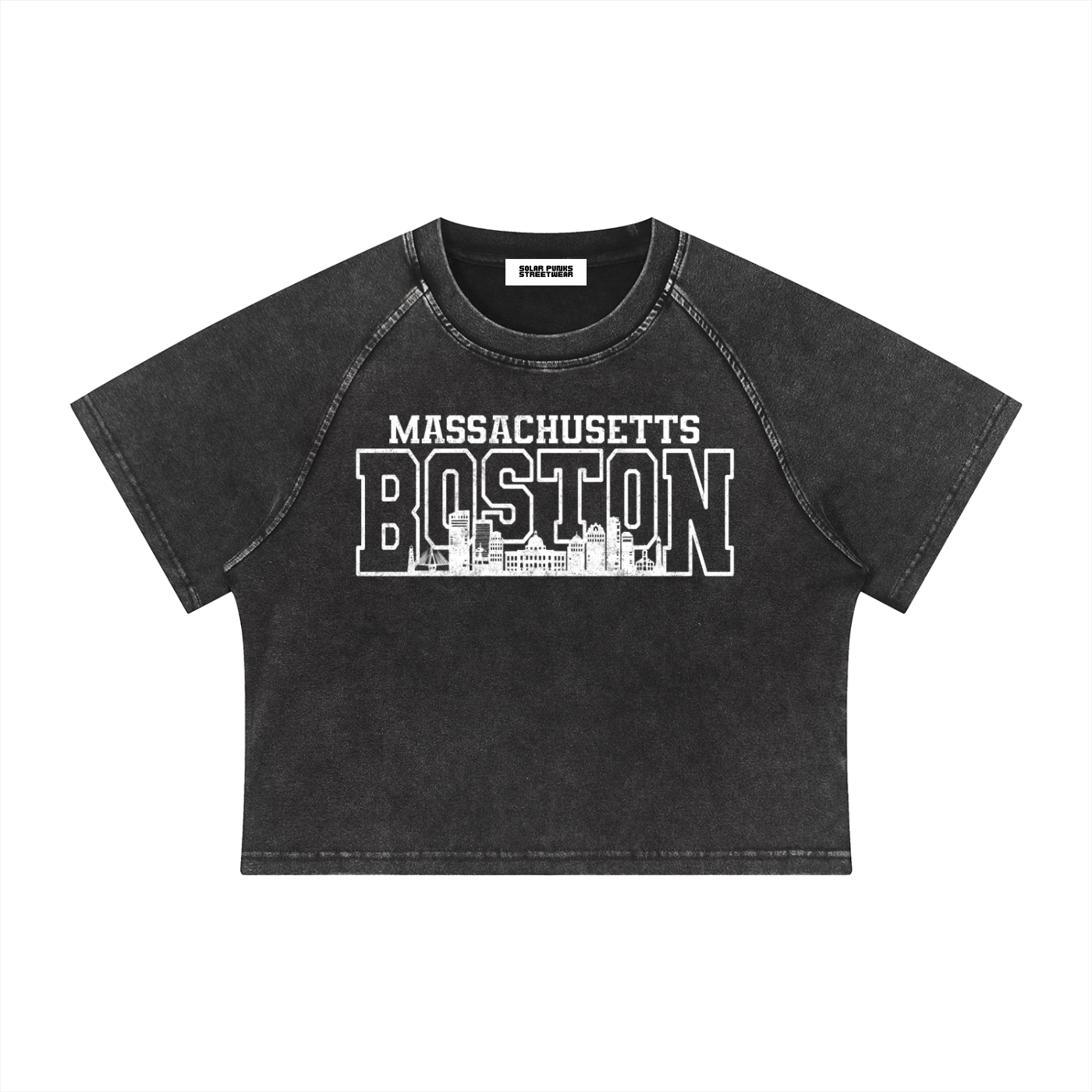 Boston Women's Mineral Wash Raglan Crop T-Shirt