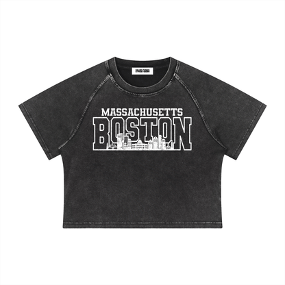 Boston Women's Mineral Wash Raglan Crop T-Shirt