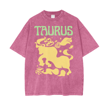 Zodiac Taurus Psychedelic Snow Washed T-Shirt