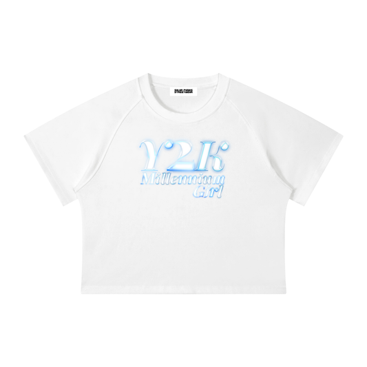 Y2K Girl Women's Mineral Wash Raglan Crop T-Shirt