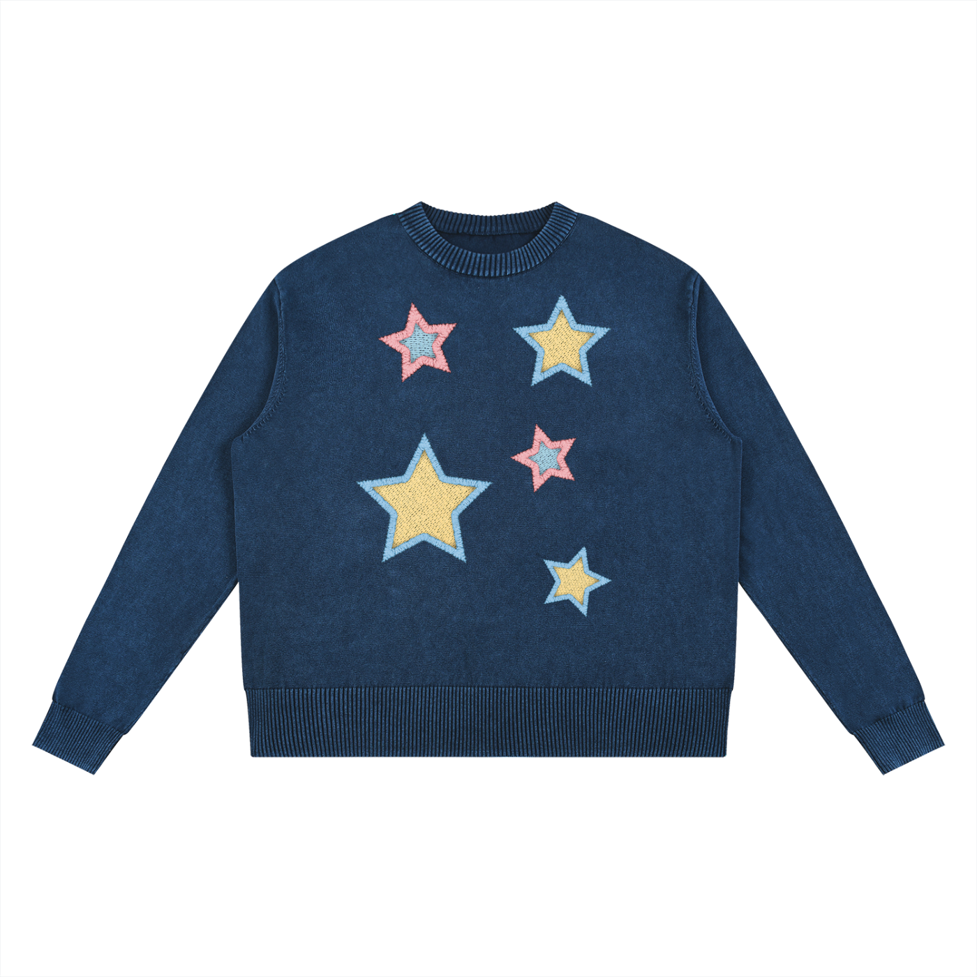 Stars Faux-Patchwork Mineral Wash Oversized Sweater