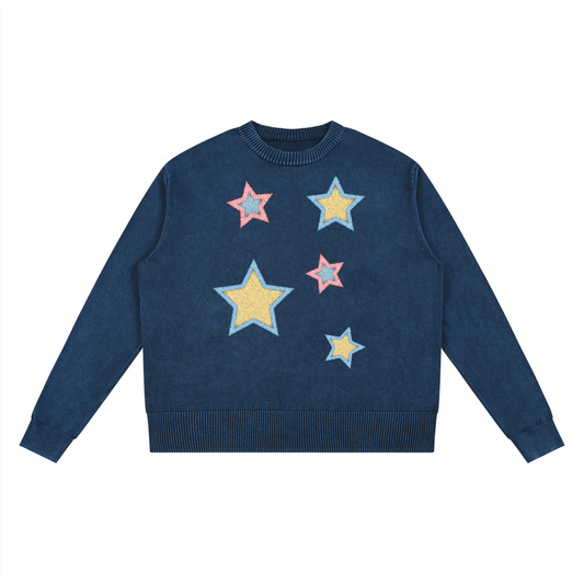 Stars Faux-Patchwork Mineral Wash Oversized Sweater