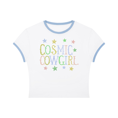 Cosmic Cowgirl Retro Women's Slim Color Rib T-Shirt
