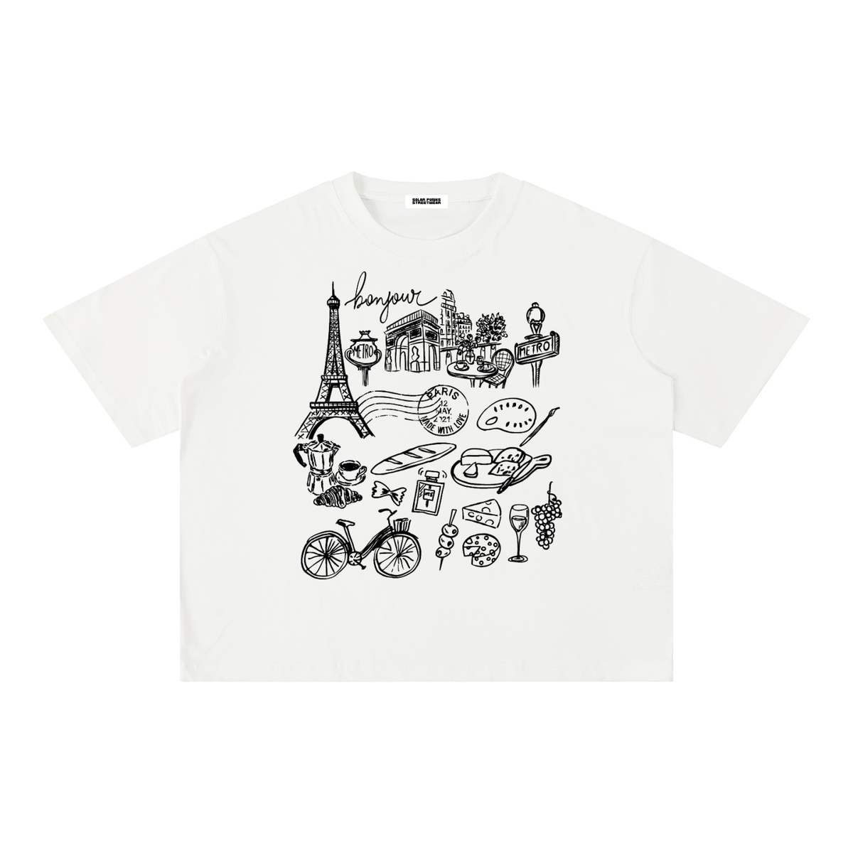 Paris France Mineral Wash Unisex Boxy Cotton T-Shirt