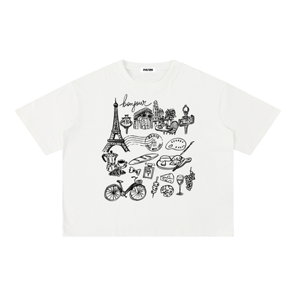 Paris France Mineral Wash Unisex Boxy Cotton T-Shirt