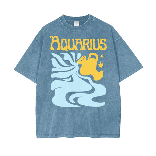 Zodiac Aquarius Psychedelic Snow Washed T-Shirt