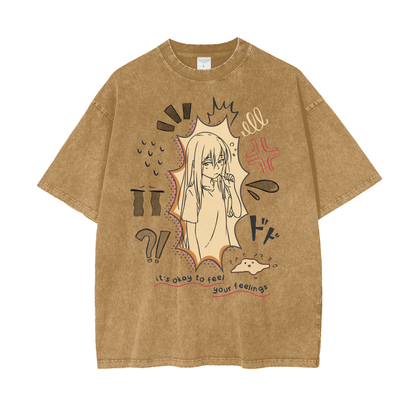 Anime It's Okay Unisex Oversize Snow Washed T-Shirt