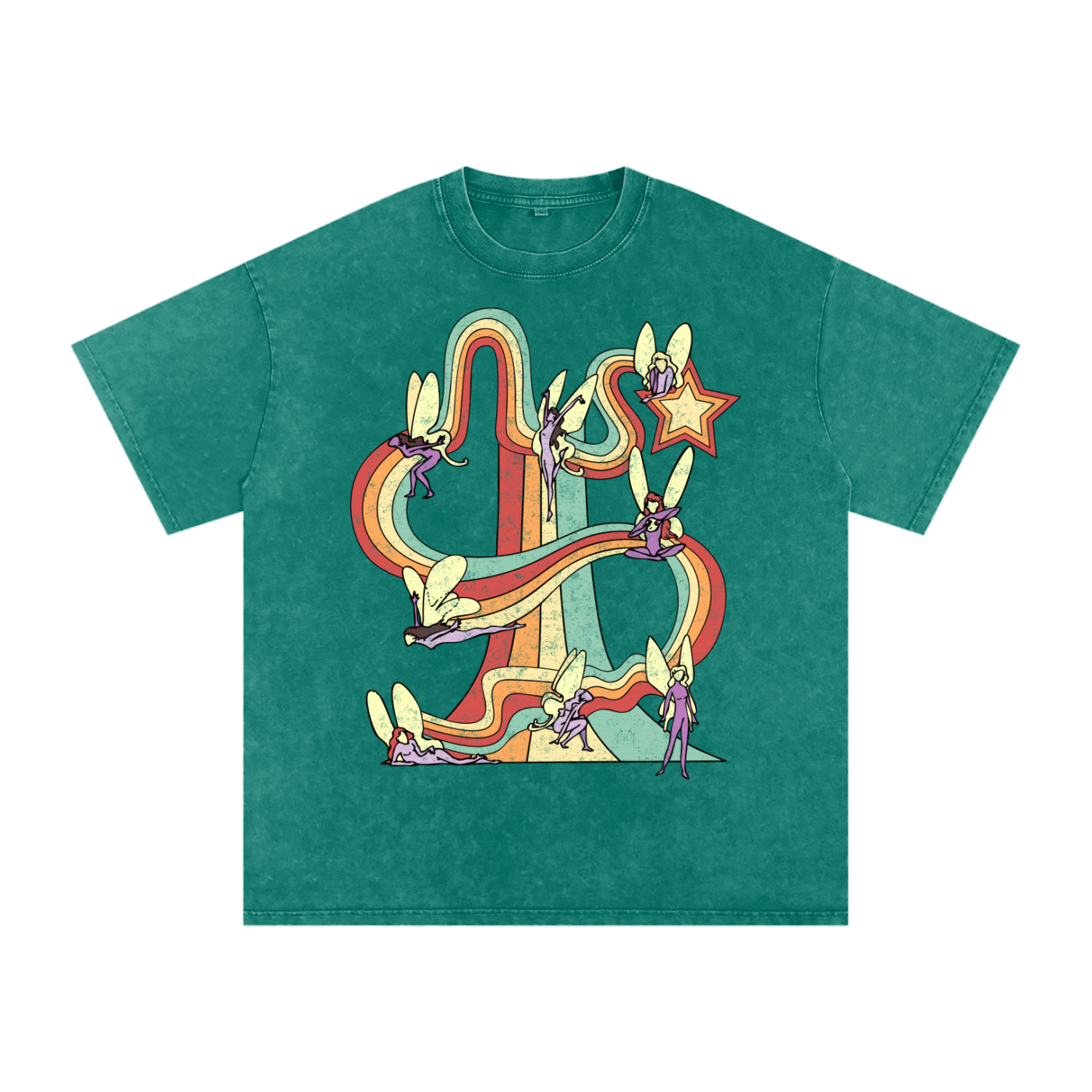 Fairy Rainbows Unisex Acid Wash Oversize T-Shirt