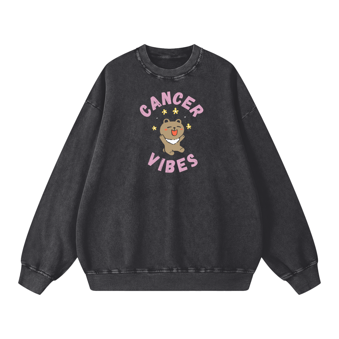Zodiac Cancer Bear Unisex Acid Wash Oversize Sweatshirt