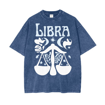 Zodiac Libra Psychedelic Snow Washed T-Shirt