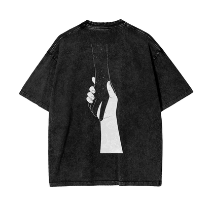 Anime Space Girl Frt/Bck Oversize Snow Washed T-Shirt