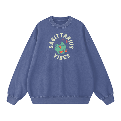 Zodiac Sagittarius Frog Unisex Acid Wash Oversize Sweatshirt