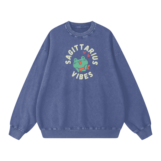 Zodiac Sagittarius Frog Unisex Acid Wash Oversize Sweatshirt