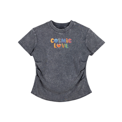 Cosmic Love Faux Embroidered Vintage Washed Femme Fit Cotton T-Shirt
