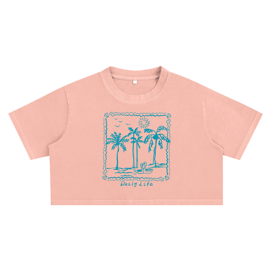 Beach Life Snow Washed Crop Top