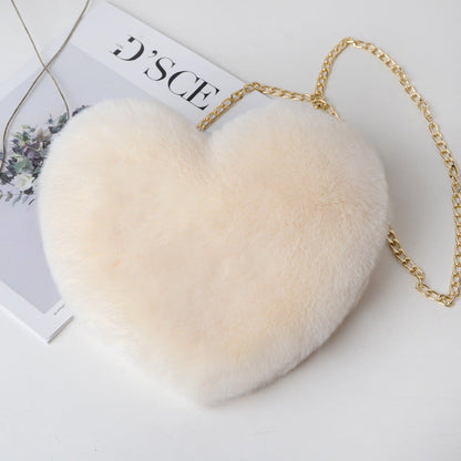 90s Classic Plush Heart Shoulder Bag Zipper Chain Purse