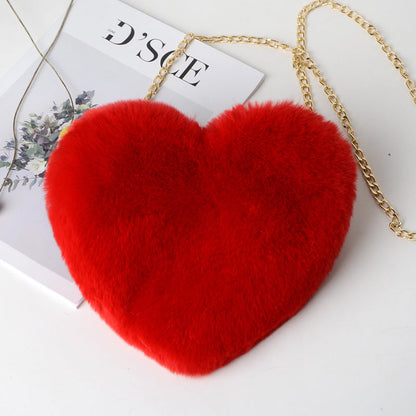 90s Classic Plush Heart Shoulder Bag Zipper Chain Purse
