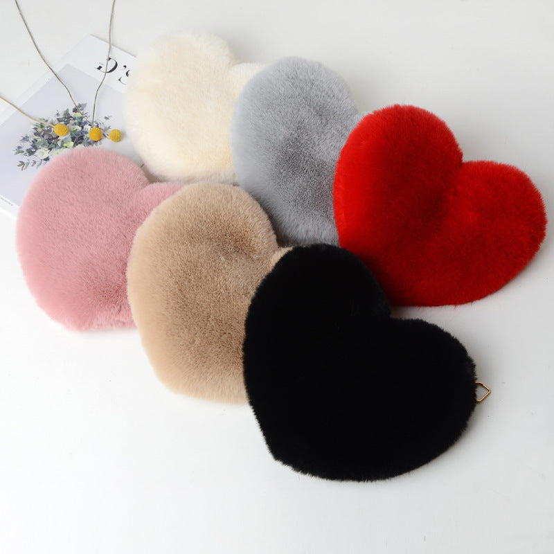 90s Classic Plush Heart Shoulder Bag Zipper Chain Purse