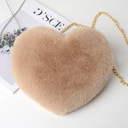 90s Classic Plush Heart Shoulder Bag Zipper Chain Purse