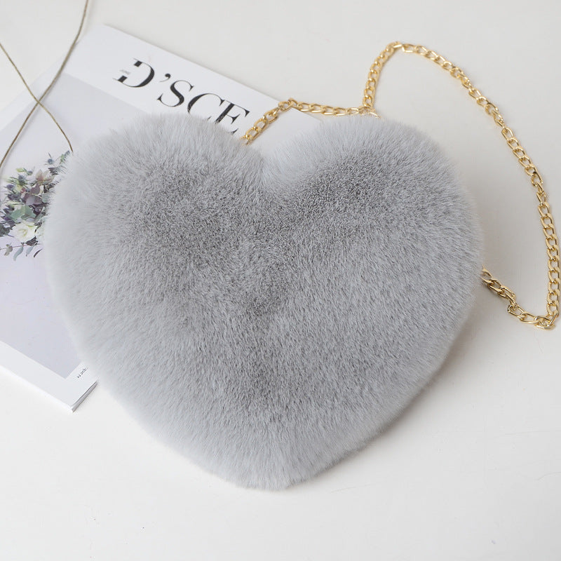 90s Classic Plush Heart Shoulder Bag Zipper Chain Purse