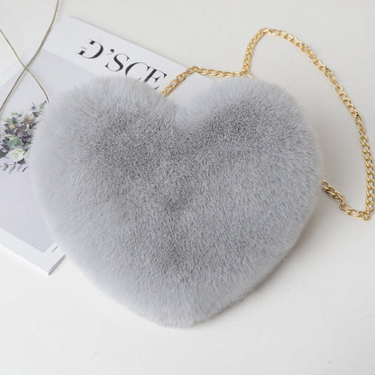 90s Classic Plush Heart Shoulder Bag Zipper Chain Purse